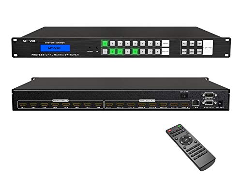 MT-VIKI 8x8 HDMI Matrix Switch 4K@30Hz, Rack Mount Switcher & Splitter with Backlit RS232...