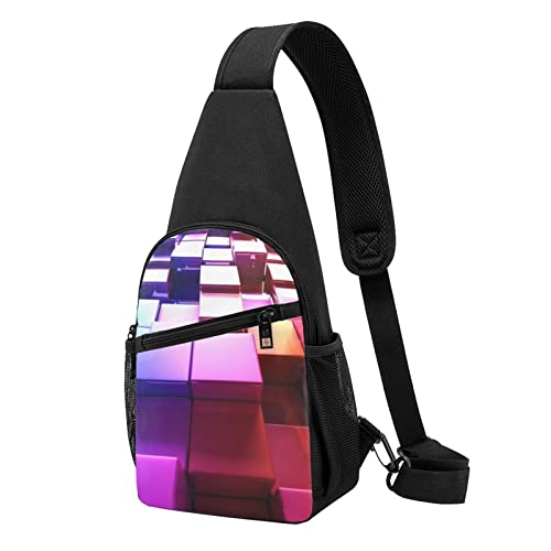 Fashion Sling Backpack, Rope Bag, Colorful Cube Pattern Chest Pack Crossbody Bags, Tool...