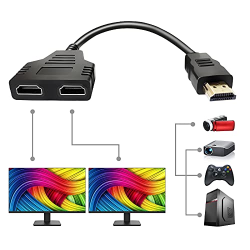 HDMI Splitter Cable Male 1080P to Dual HDMI Female 1 to 2 Way HDMI Splitter Adapter Cable...