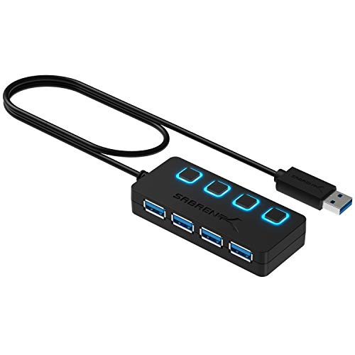 Sabrent 4-Port USB 3.0 Hub with Individual LED Power Switches | 2 Ft Cable | Slim &...