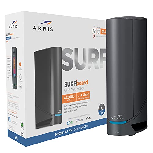 ARRIS Surfboard G34 DOCSIS 3.1 Gigabit Cable Modem & AX3000 Wi-Fi 6 Router, Approved for...