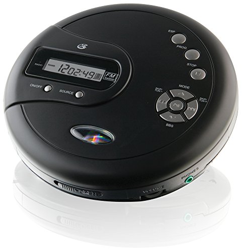 GPX PC332B Portable CD Player with Anti-Skip Protection, FM Radio and Stereo Earbuds -...
