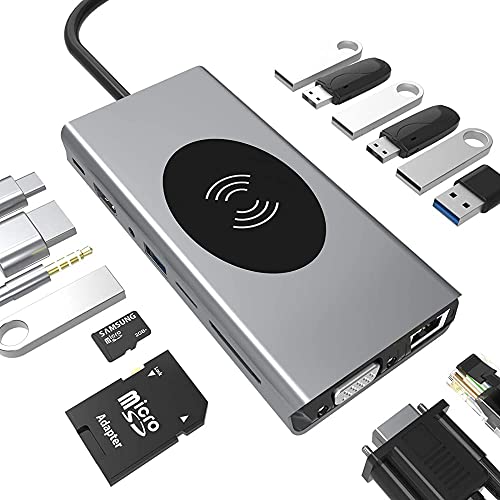 ElecHavk 2022 USB C Hub 15 in 1 Multi Function Adapter with 4K HDMI, 1080P VGA, Ethernet,...